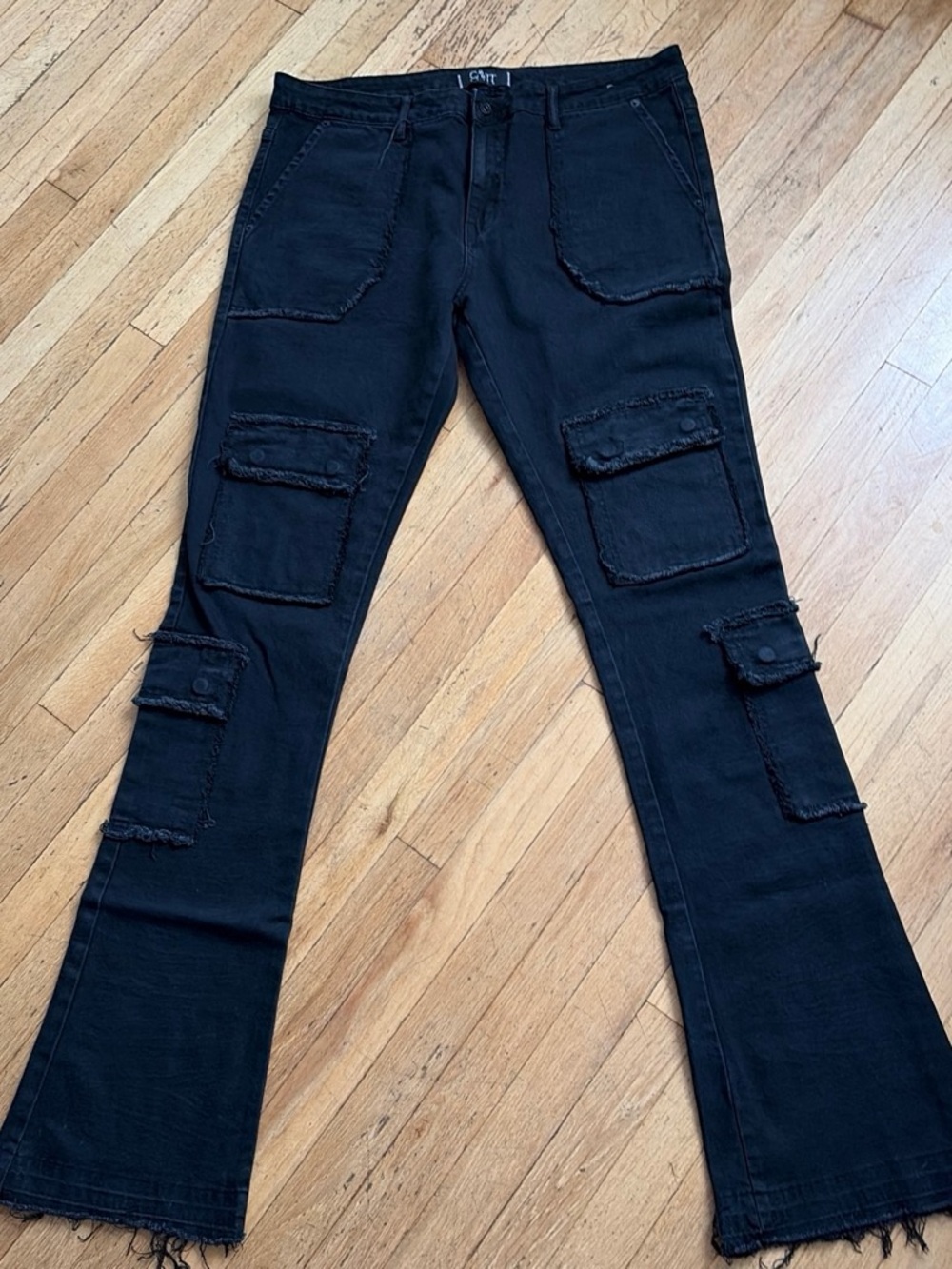 Black Cargo Flare Jeans - men